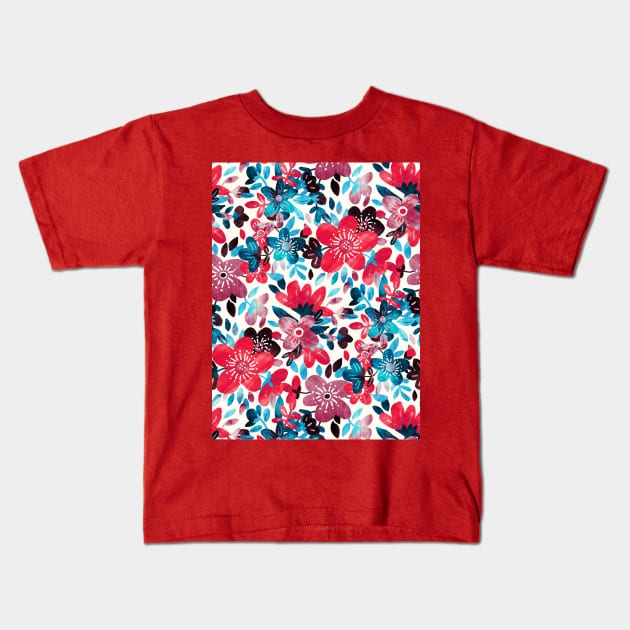 Happy Red Flower Collage Kids T-Shirt by micklyn